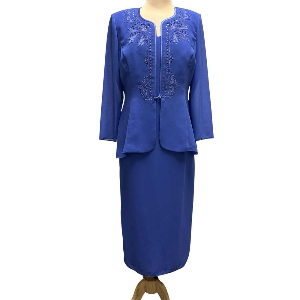 R&M 2 Piece Dress Set Fits M 10 Jacket Sequin Purple Mother of the Bride Gown